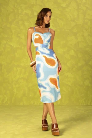 Vestido Rosa Estampado Azul