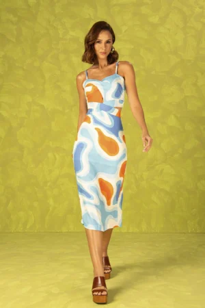 Vestido Rosa Estampado Azul