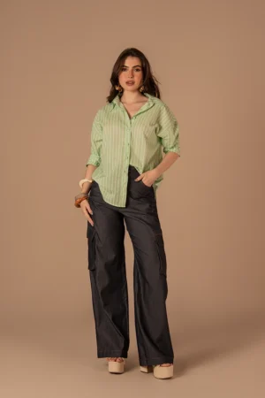 Calça Cargo Jeans Escuro