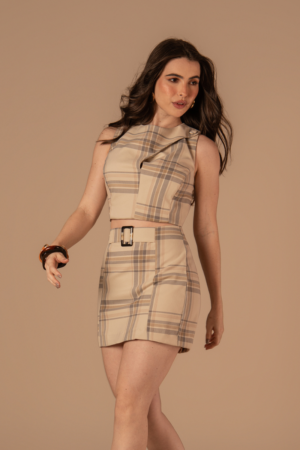Conjunto Júlia Xadrez Bege