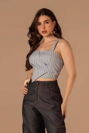Cropped Grazi Listrado Azul