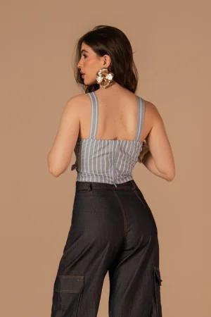 Cropped Grazi Listrado Azul