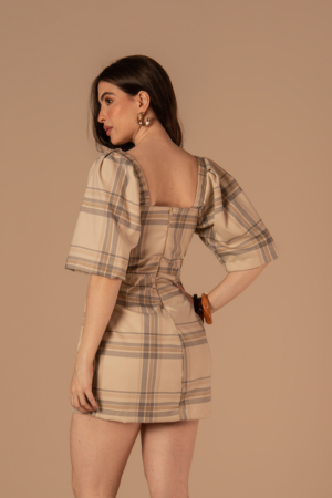 Vestido Sula Xadrez Bege