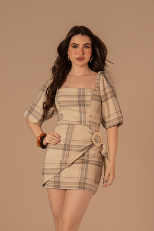 Vestido Sula Xadrez Bege
