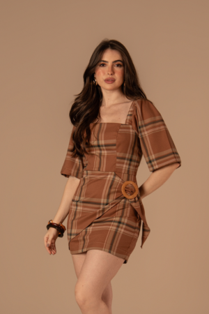 Vestido Sula Xadrez Marrom